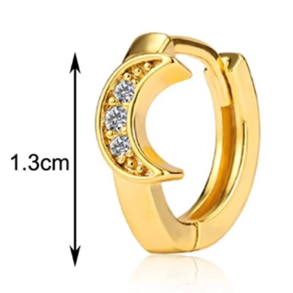 ::Delicate Pavé Hoops⚜️GOLD Celestial🌙💫Huggie Hoop Earrings - Picture 4 of 8